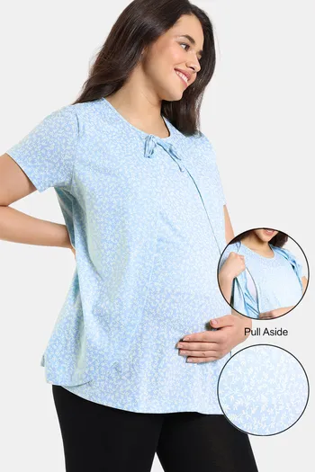 Buy Zivame Maternity Summer Thyme Knit Cotton Top - Starlight Blue